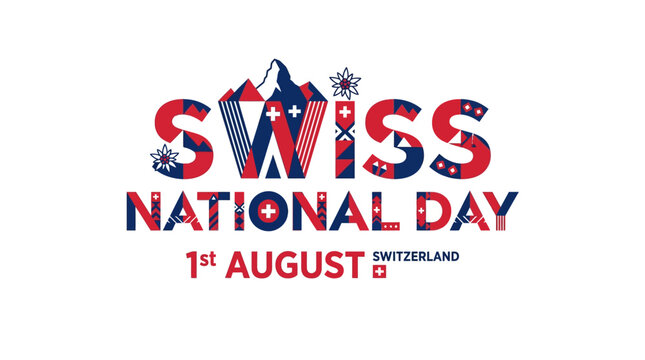Swiss National Day Celebration - August 1st - Typography and Swiss Flag Elements