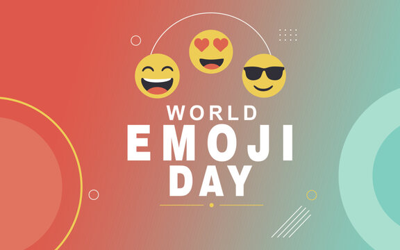 World Emoji Day Flat Design Banner with Cute Emoticon Set. playful typography, and vibrant colors perfect for social media campaigns, greeting cards, and digital communication themes.