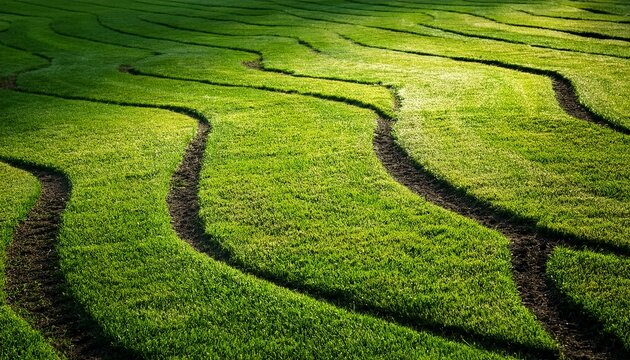 spring lawn scarification pattern on grass surface