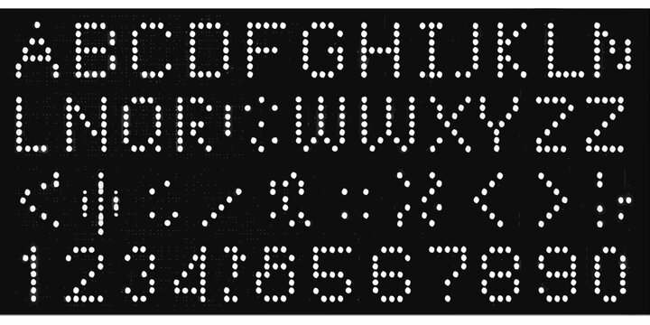 dot matrix font on black background alphabet