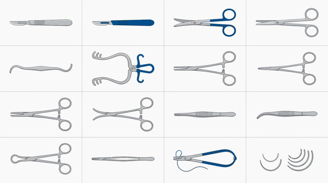 Collection of various surgical instruments used in medical procedures.