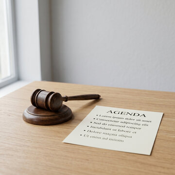 Parliament session agenda and gavel prepared for legislative proceedings