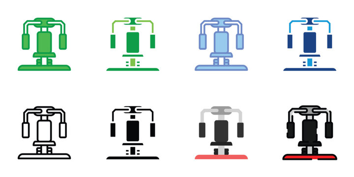 Multi Gym Machine Icon Set Vector Illustration in Flat and Line Style for Fitness Training and Workout Equipment