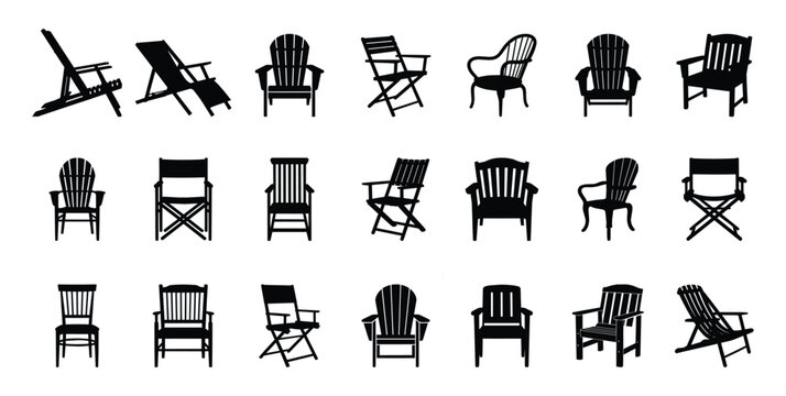 Outdoor Chair Designs Vector Collection with Garden Seating, Patio Furniture, Modern and Classic Chair Illustrations.