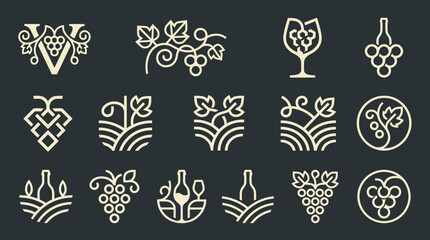 Obraz premium Collection of elegant wine and grape themed logos and emblems.