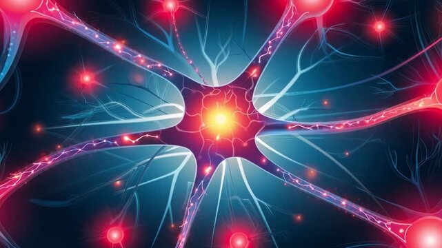 Neural network in motion with glowing synapses during biological research