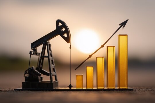 Oil pump jack with rising bar chart