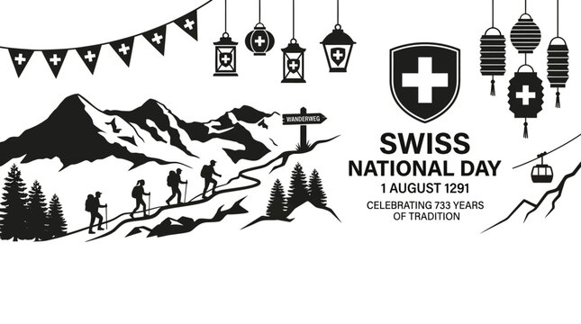 Swiss National Day Celebration: Mountains, Hikers, Tradition, 1st August