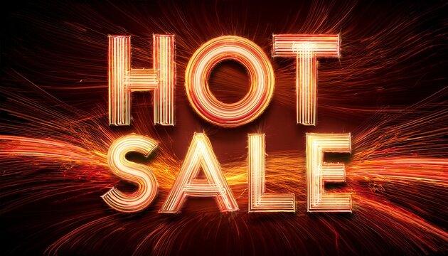 hot sale bold text with glowing fire trail and dynamic motion effect on dark background concept of urgent discount limited time offer and high energy promotion