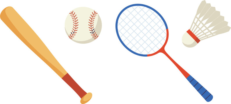Sports equipment icons collection isolated vector illustration for baseball, badminton, and shuttlecock concept