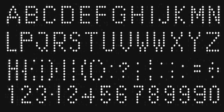 dot matrix font on black background alphabet