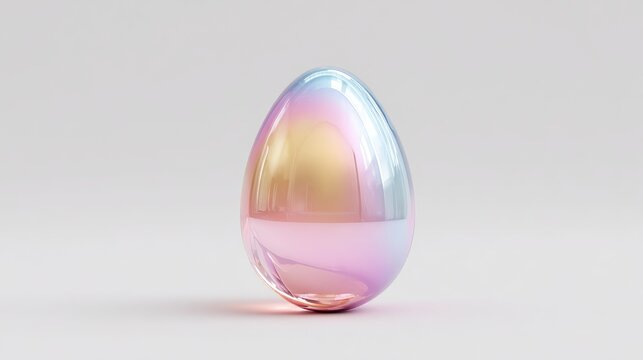 Pearlescent, iridescent egg-shaped object with smooth, reflective surface