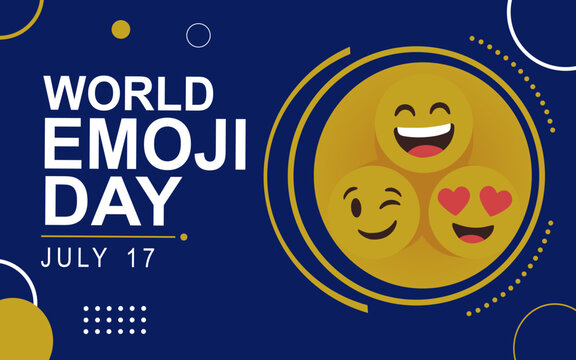 World Emoji Day Celebration Banner with Cute Smiley Faces. playful typography, and vibrant colors perfect for social media campaigns, greeting cards, and digital communication themes.