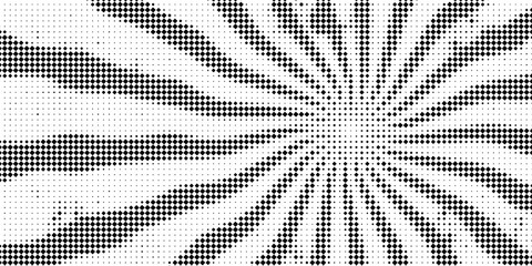 Fototapeta premium Halftone gradient sun rays pattern. Abstract halftone color dots background. Red pop art, comic small dots. star rays halftone poster. shine, explosion. sunrise rays background.