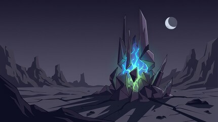 Fototapeta premium Glowing Crystal Horror Construct in Alien Desert Night 