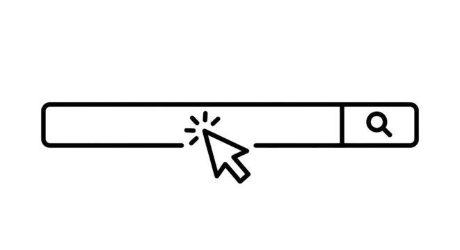 Creative digital vector image showing an online internet search engine address bar interface with a mouse cursor arrow clicking the layout surface.