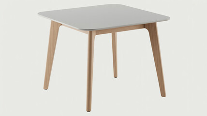 Fototapeta premium Minimalist square wooden table with light gray and natural wood legs