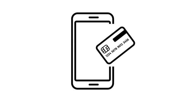 A modern lifestyle vector image showing a sleek smartphone screen with a secure electronic credit card floating next to it for payment.