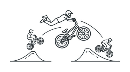 Naklejka premium BMX rider performing aerial extension trick over dirt jumps.