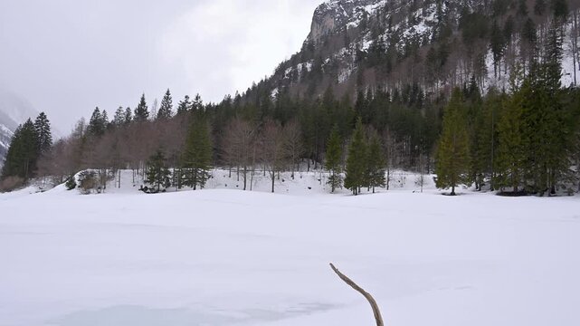 A winter of magic and mystery. Lake Predil in winter. Tarvisio.