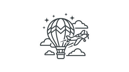 Hot air balloon and airplane line art adventure icon. © Lendem