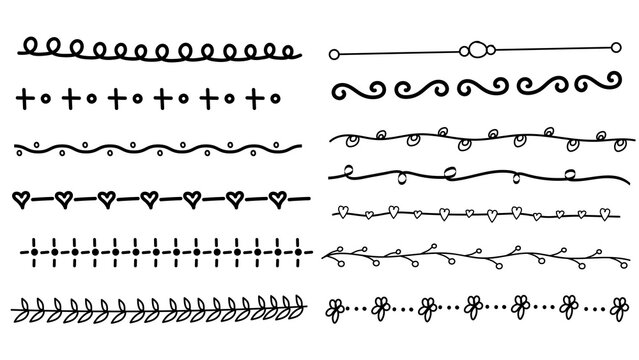 Collection of hand drawn decorative dividers and text separators with floral and geometric patterns separator decorative geometric collection ornament illustration typography