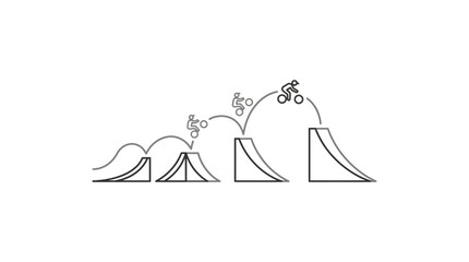 Minimalist bmx rider jumping over ramps line art illustration. © Lendem