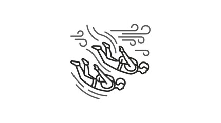 Minimalist line art of two skydivers falling in formation. © Lendem