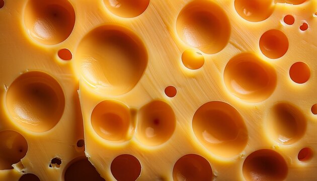 swiss cheese close up texture with holes yellow food background