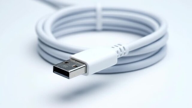 White USB cable close-up, white USB cable special