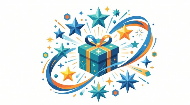 Flat vector design representing an online business customer loyalty program and digital rewards system on a white background