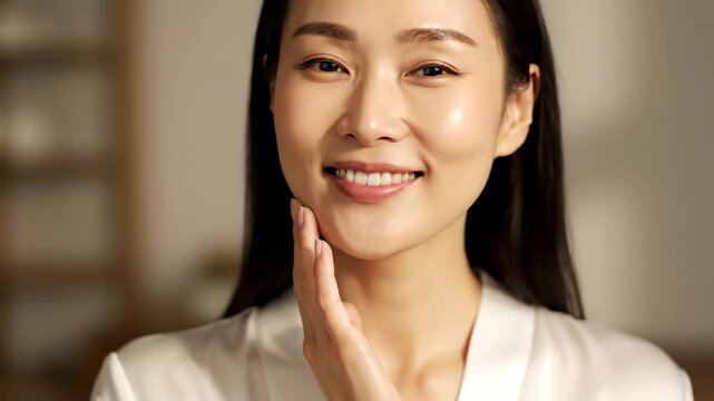 Female skin care application face material, female skin care massage close-up