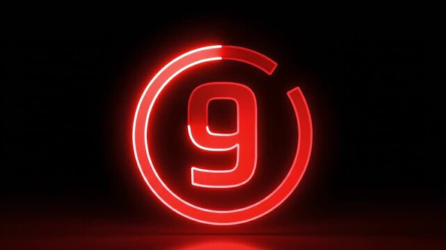 3d render of a glowing red number 9 in an incomplete circle on a dark background