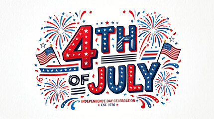 Obraz premium Festive Handdrawn 4th of July Celebration with American Flags and Fireworks Illustration