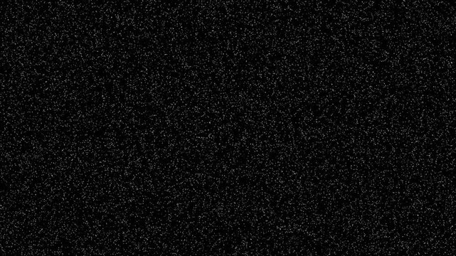 Film Grain Texture with White Dust Particles and Specks Flickering on Black Background for Cinematic Retro Video Overlay