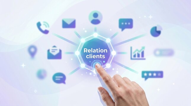 Business communication icons, client relation concepts, digital marketing symbols, customer service graphics