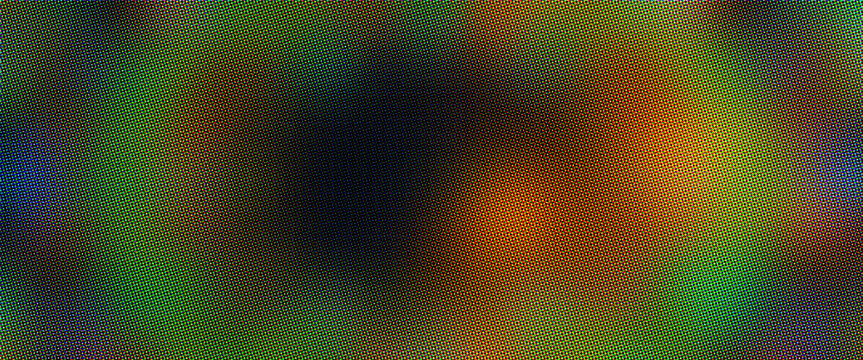 Abstract blurred background with soft green and orange light, dark atmospheric bokeh texture, colorful out of focus glow