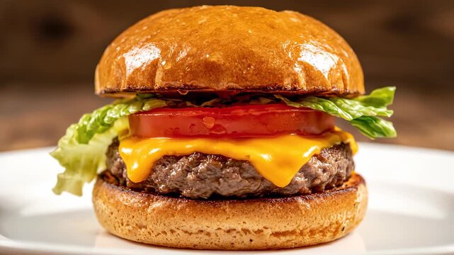 Delicious beef burger close-up material, cheese beef burger close-up