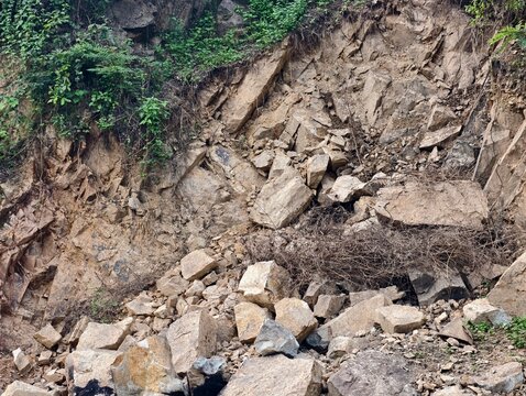 Large pile of rocks from a landslide