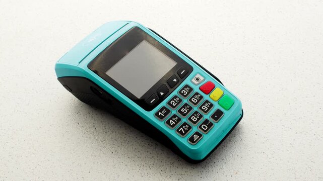 lue card machine with smooth surface, standing out with elegance and modernity. On a smooth surface, the blue card machine stands out, promoting practicality and style.