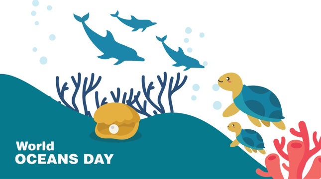 underwater scene with dolphins turtles and coral vector