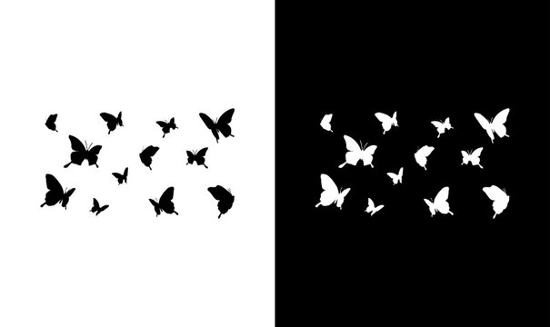 butterfly silhouette set vector illustration, bird, silhouette, vector, flying, animal, birds, illustration, nature, fly, icon, flight, black, wings, set, silhouettes, wildlife, wing, dove, wild, 