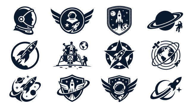  astronaut head emblem silhouette  astronaut badge silhouette  mission patch silhouette  planet and astronaut symbol silhouette  rocket emblem silhouette  moon landing symbol silhouette  star badge 