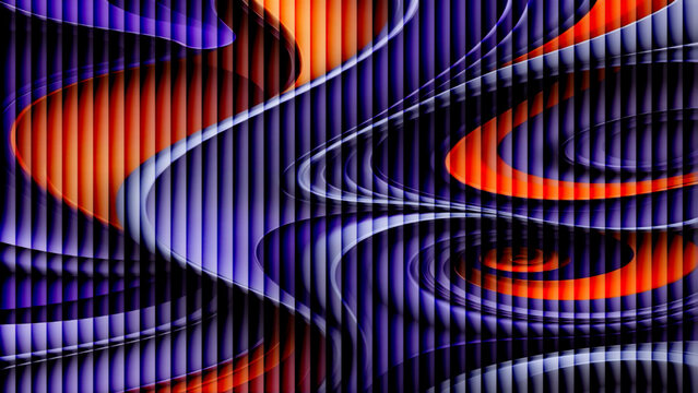 Colorful abstract background with glowing waves, fire energy, fractal curves, rainbow motion lines and circular patterns on dark backdrop