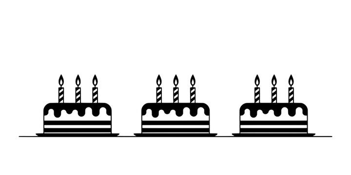 Candles cake birthday party icon with three clusters, small flames, and clean flat line art for festive celebrations