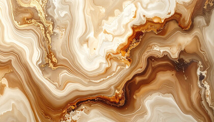 Abstract marble texture with swirls of brown gold and white colors