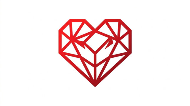 Geometric Red Heart Shape Abstract Design.