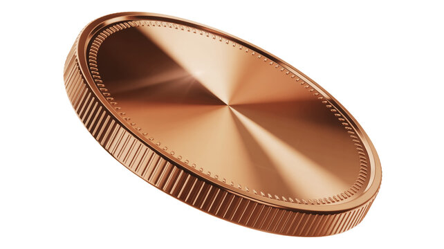 Polished copper coin with ribbed edge and radiating sunburst pattern