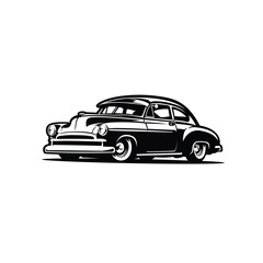 Obraz premium Classic vintage retro 50s car monochrome vector icon isolated