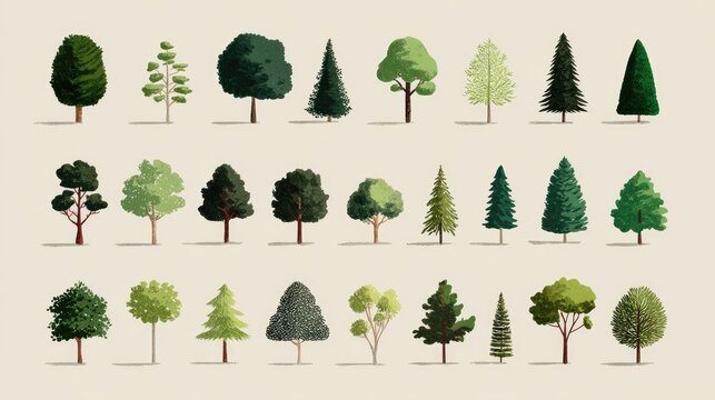 Collection of diverse deciduous and coniferous trees